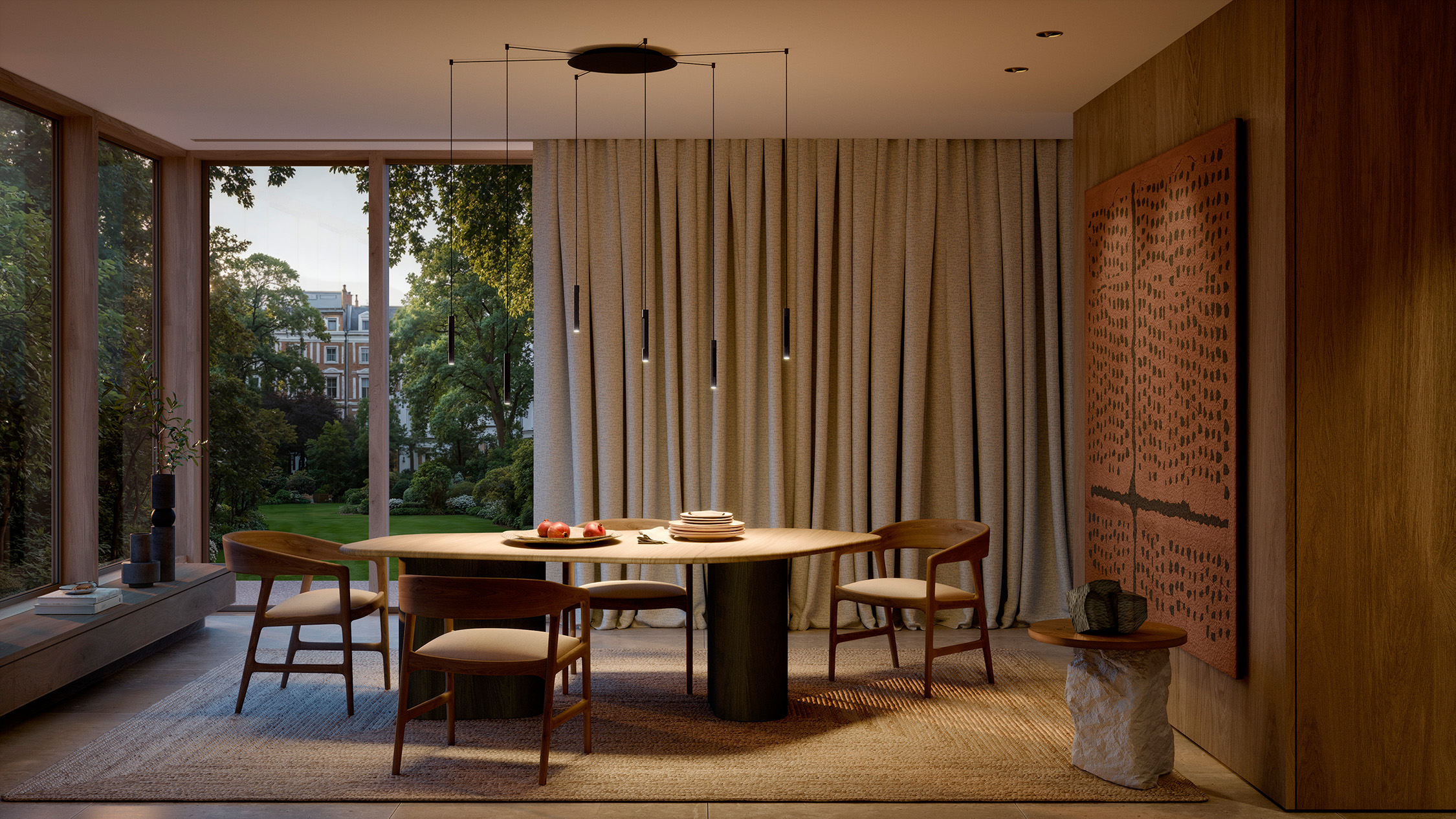 Occhio coro sospeso spider 6 pendant luminaire in dining room surrounding